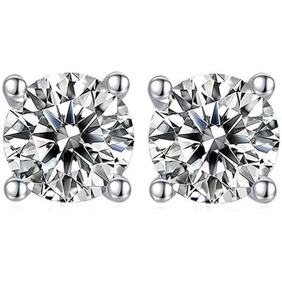 Sterling Silver 2 Carat Round Moissanite Stud Earrings (6.5 MM, Certified) - Picture 1 of 4
